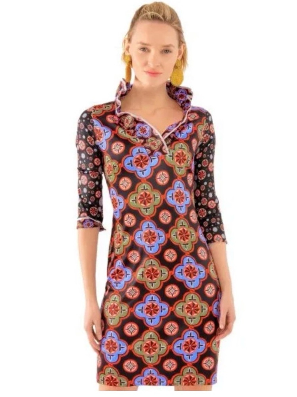 Gretchen Scott Smooth Stretch Ruffneck Dress in Sundial Sz Large